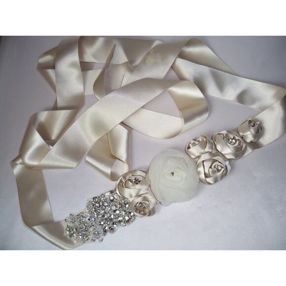 Champagne Belt Dress Sash Silver Bridal Beige Bridal Rhinestone bridal belt sash main image 5